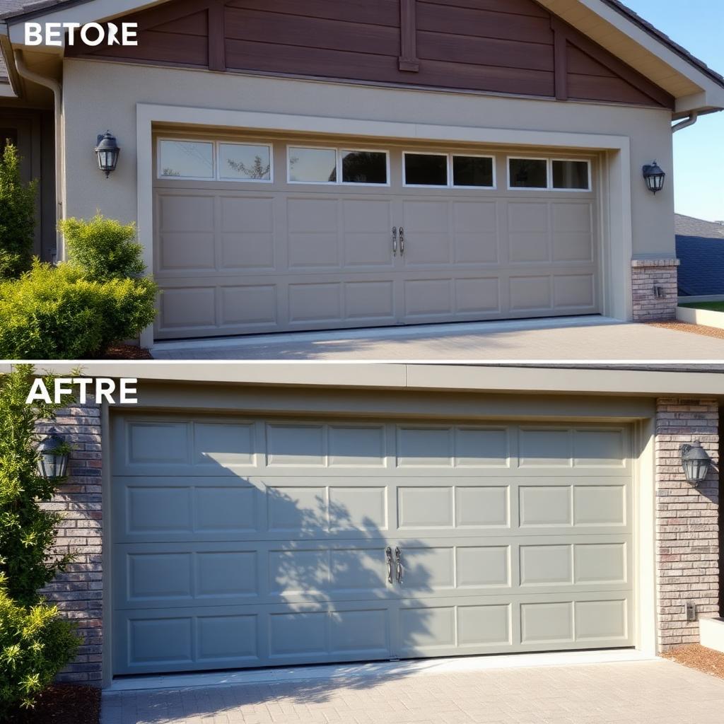 Modern insulated steel garage door before and after renovation