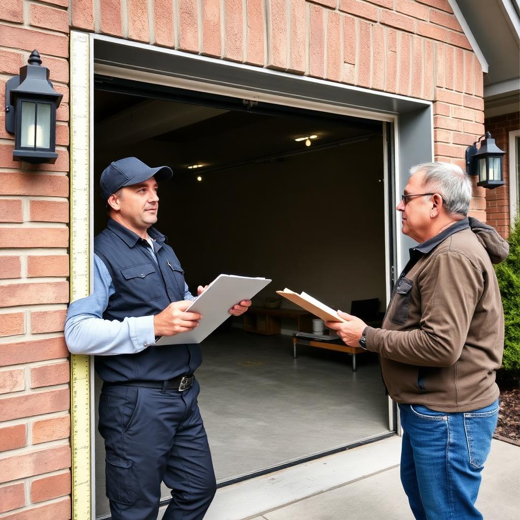 Garage Door Stone Creek technician carefully measuring for a new garage door installation